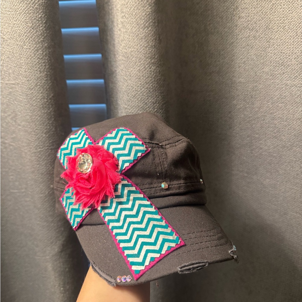 Pinky Bollé Distressed Military Cadet Cap w/ Chevron Cross & Rhinestones